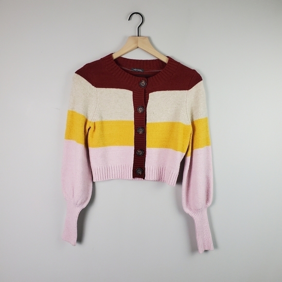 Wild Fable Red Colorblock Button Sweater Cardigan Medium - Picture 2 of 7